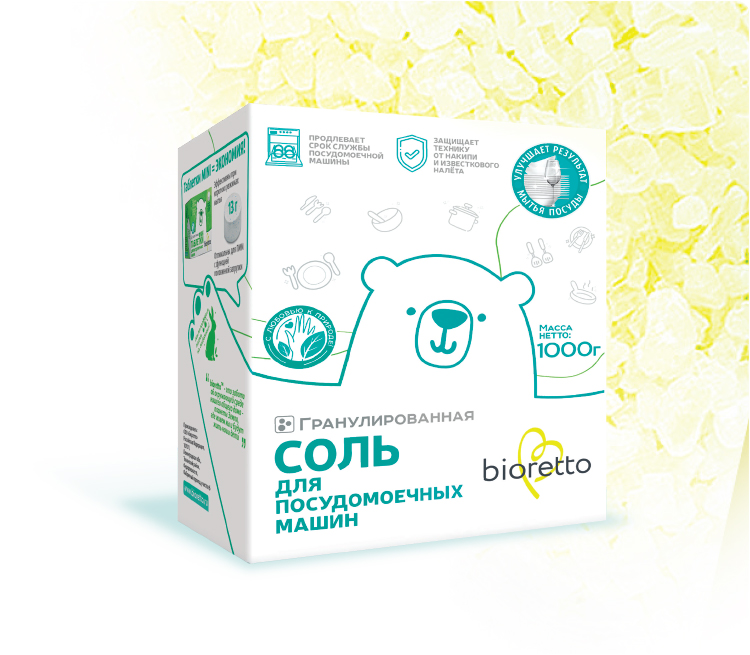 картинка Соль для посудомоечных машин bioretto, в гранулах, 1 кг в интернет-магазине российской торгово-производственной компани bioretto